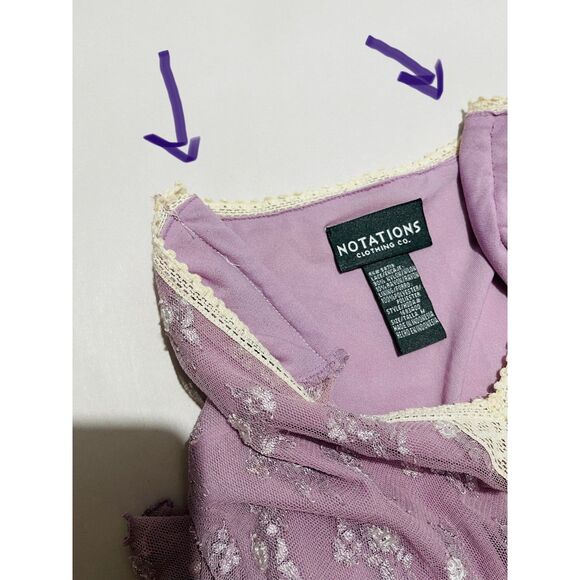 Notations VTG Y2K blouse sheer lace top empire waist romantic cottage women M - Picture 6 of 7